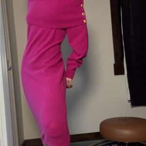 80s Winter Angora Lambswool Pink Long Knit Outlander Sweater Dress